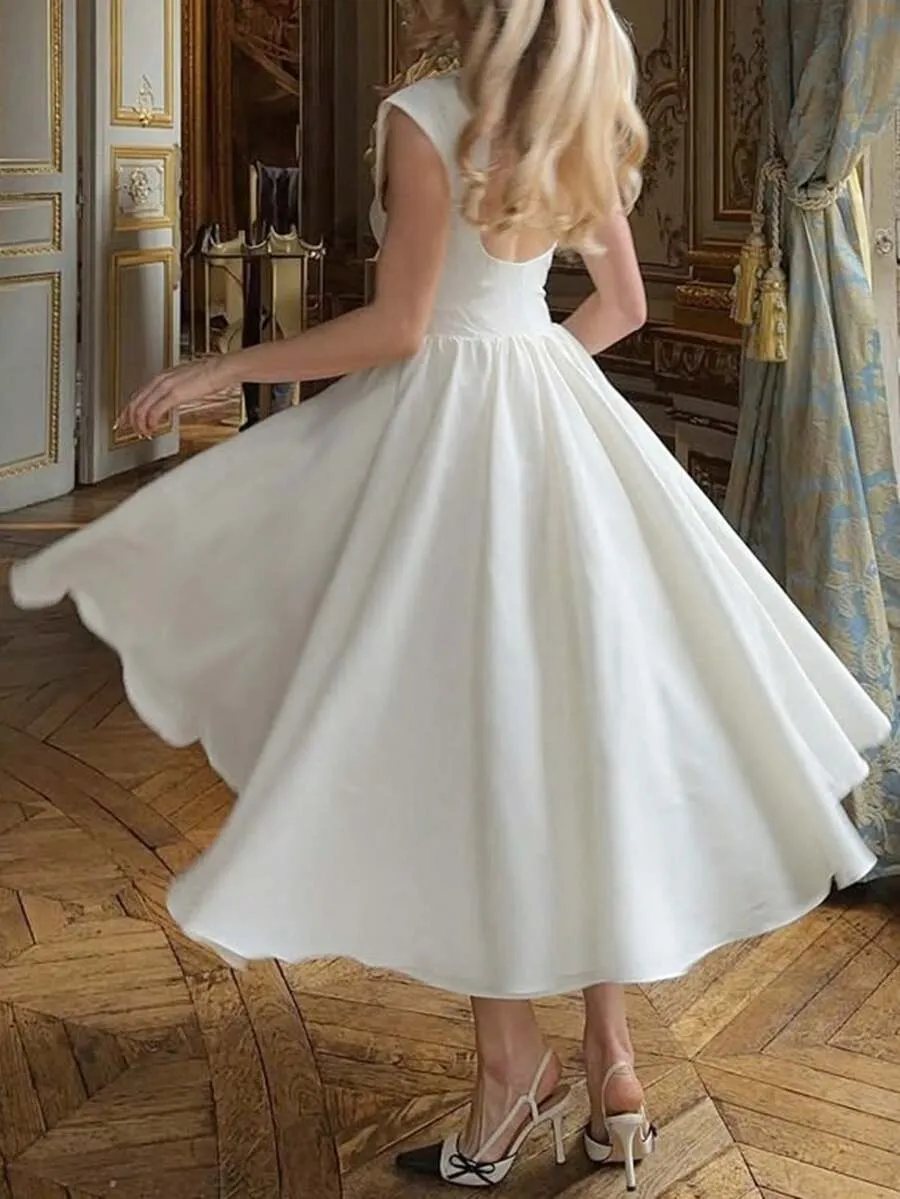 Vestido Midi Elegante e Sexy para Festa, Noite, Formal, Casamento, Convidada, Primavera, Verão, Outono, Branco, Sem Mang — foto 5