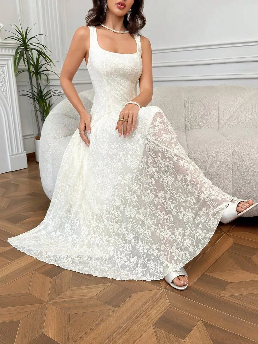 Modelyn Vestido Elegante e Romântico Feminino com Jacquard, Decote Quadrado e Plissado para Festa à Noite, Mãe da Noiva, — foto 2