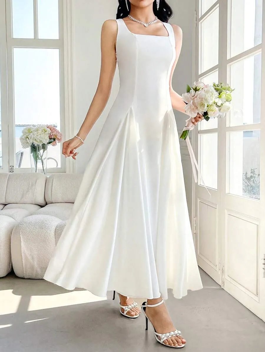 Modelyn Vestido Camisola Branco, Design de Nicho Delicado e Elegante com Cintura Comprimida — foto 2