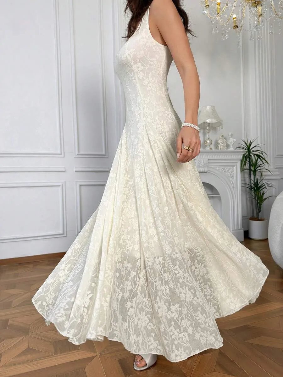 Modelyn Vestido Elegante e Romântico Feminino com Jacquard, Decote Quadrado e Plissado para Festa à Noite, Mãe da Noiva, — foto 6
