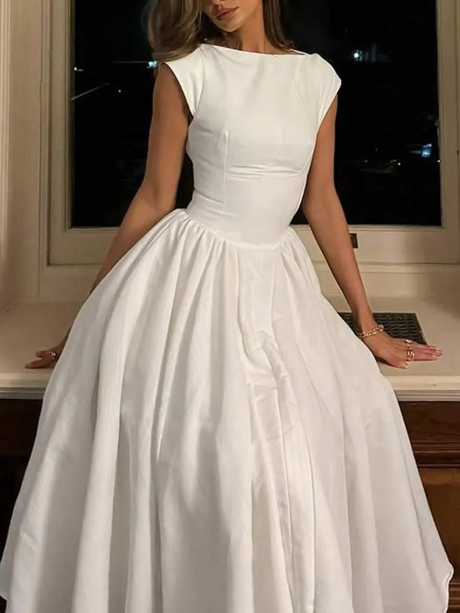Vestido Midi Elegante e Sexy para Festa, Noite, Formal, Casamento, Convidada, Primavera, Verão, Outono, Branco, Sem Mang — foto 6