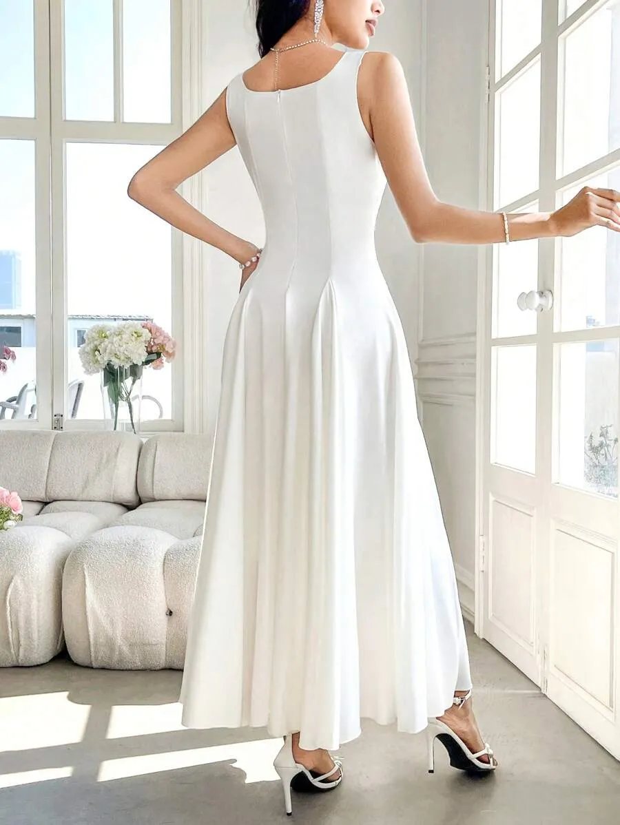 Modelyn Vestido Camisola Branco, Design de Nicho Delicado e Elegante com Cintura Comprimida — foto 3