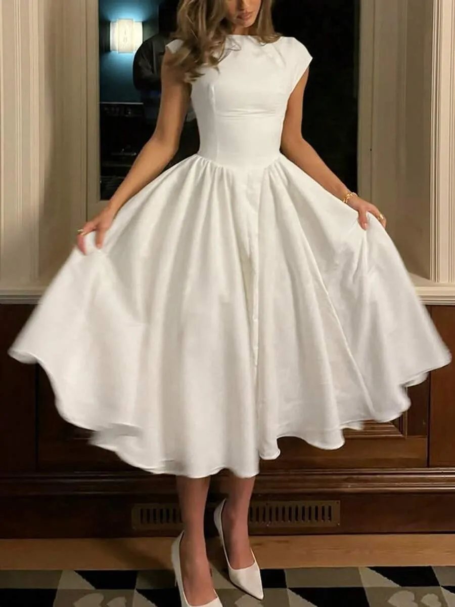 Vestido Midi Elegante e Sexy para Festa, Noite, Formal, Casamento, Convidada, Primavera, Verão, Outono, Branco, Sem Mang — foto 4