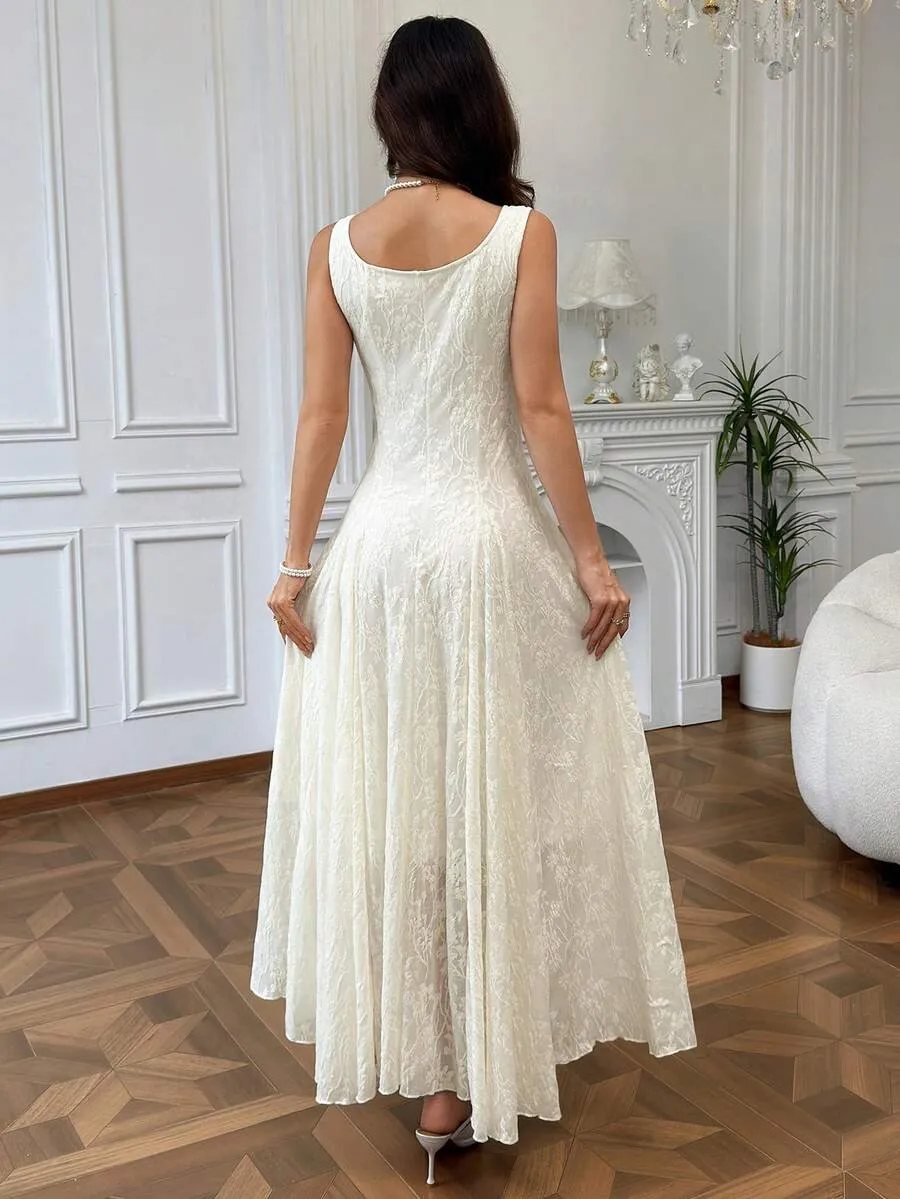 Modelyn Vestido Elegante e Romântico Feminino com Jacquard, Decote Quadrado e Plissado para Festa à Noite, Mãe da Noiva, — foto 7