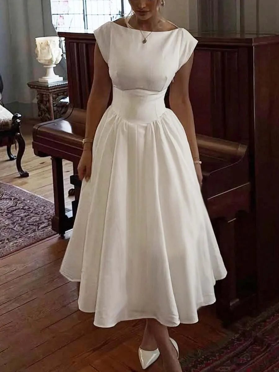 Vestido Midi Elegante e Sexy para Festa, Noite, Formal, Casamento, Convidada, Primavera, Verão, Outono, Branco, Sem Mang — foto 1