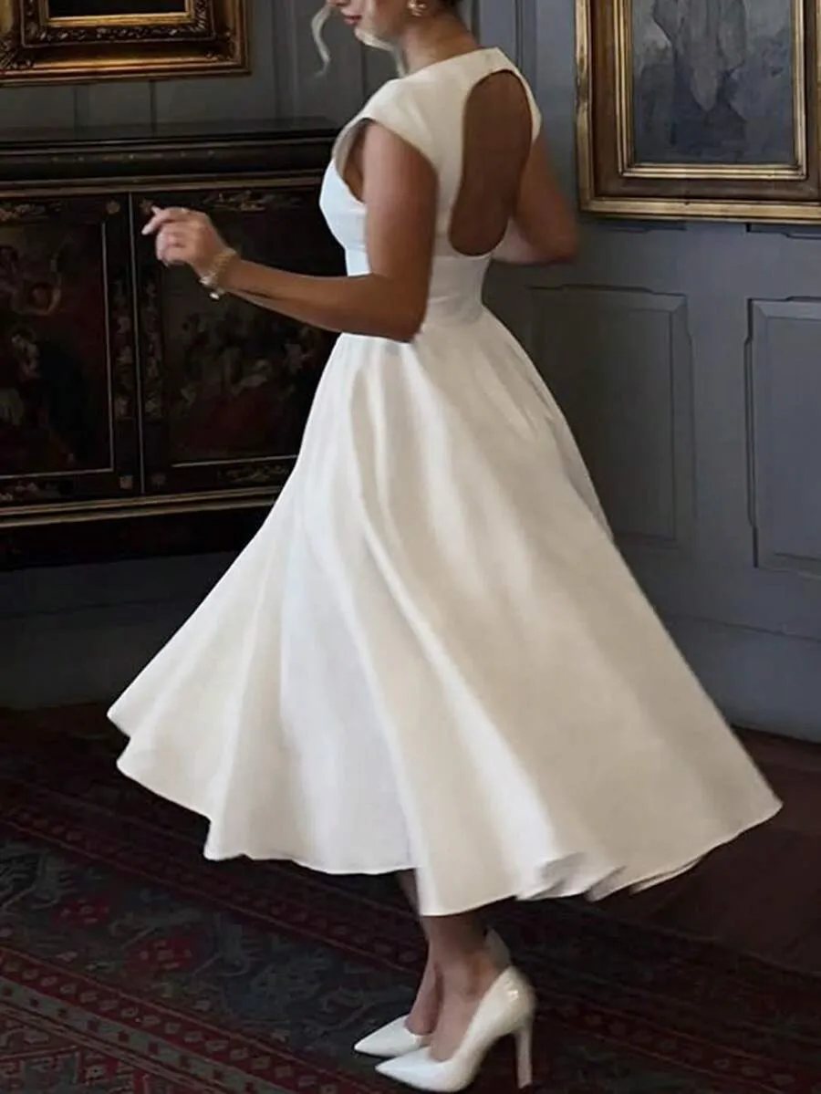 Vestido Midi Elegante e Sexy para Festa, Noite, Formal, Casamento, Convidada, Primavera, Verão, Outono, Branco, Sem Mang — foto 3